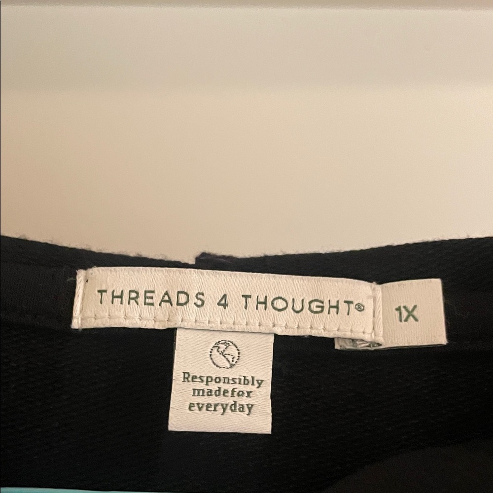 Threads 4 Thought Black Hooded Henley Sweatshirt with Snap Placket - Picture 3 of 5